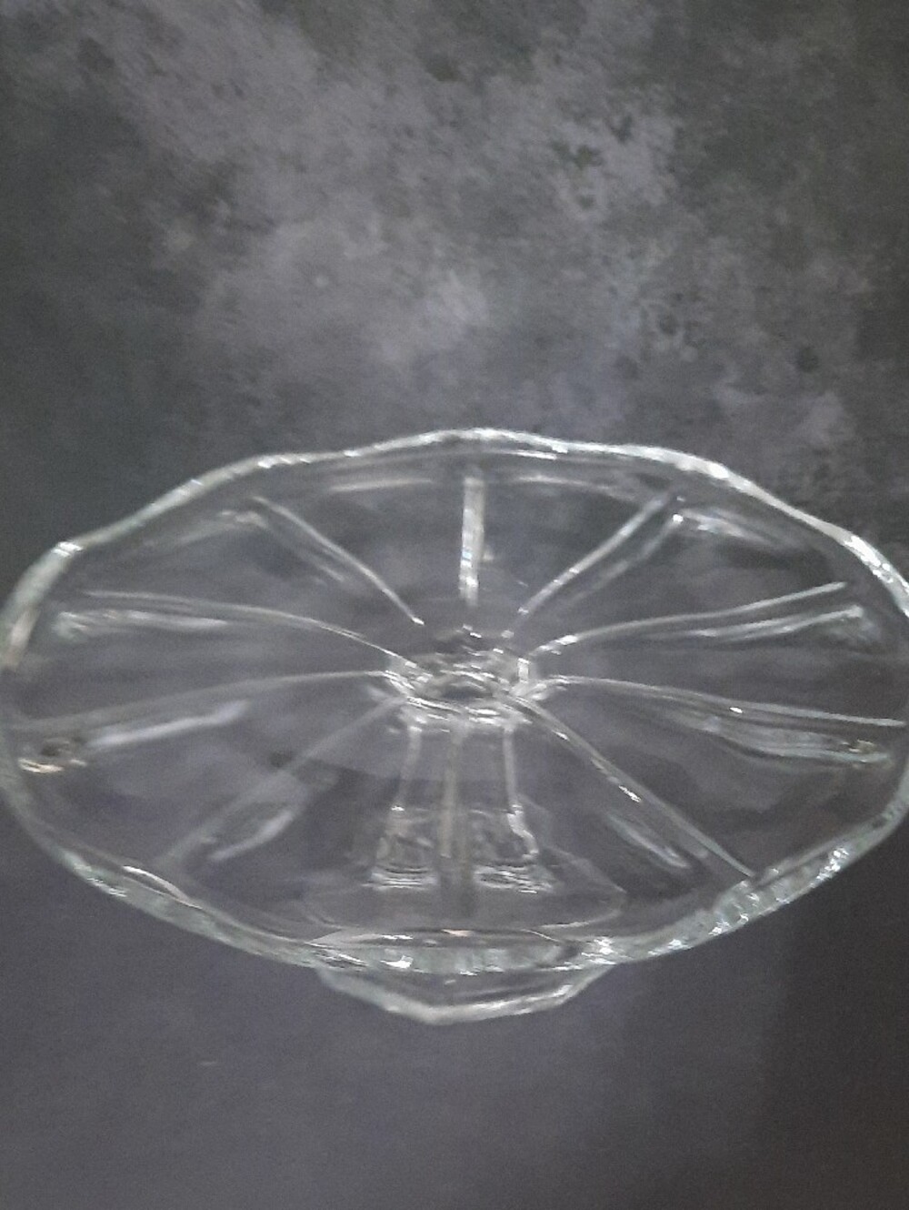Vintage Clear Pressed Glass Pedestal Cake Stand With Scalloped Edge - Picture 3 of 5